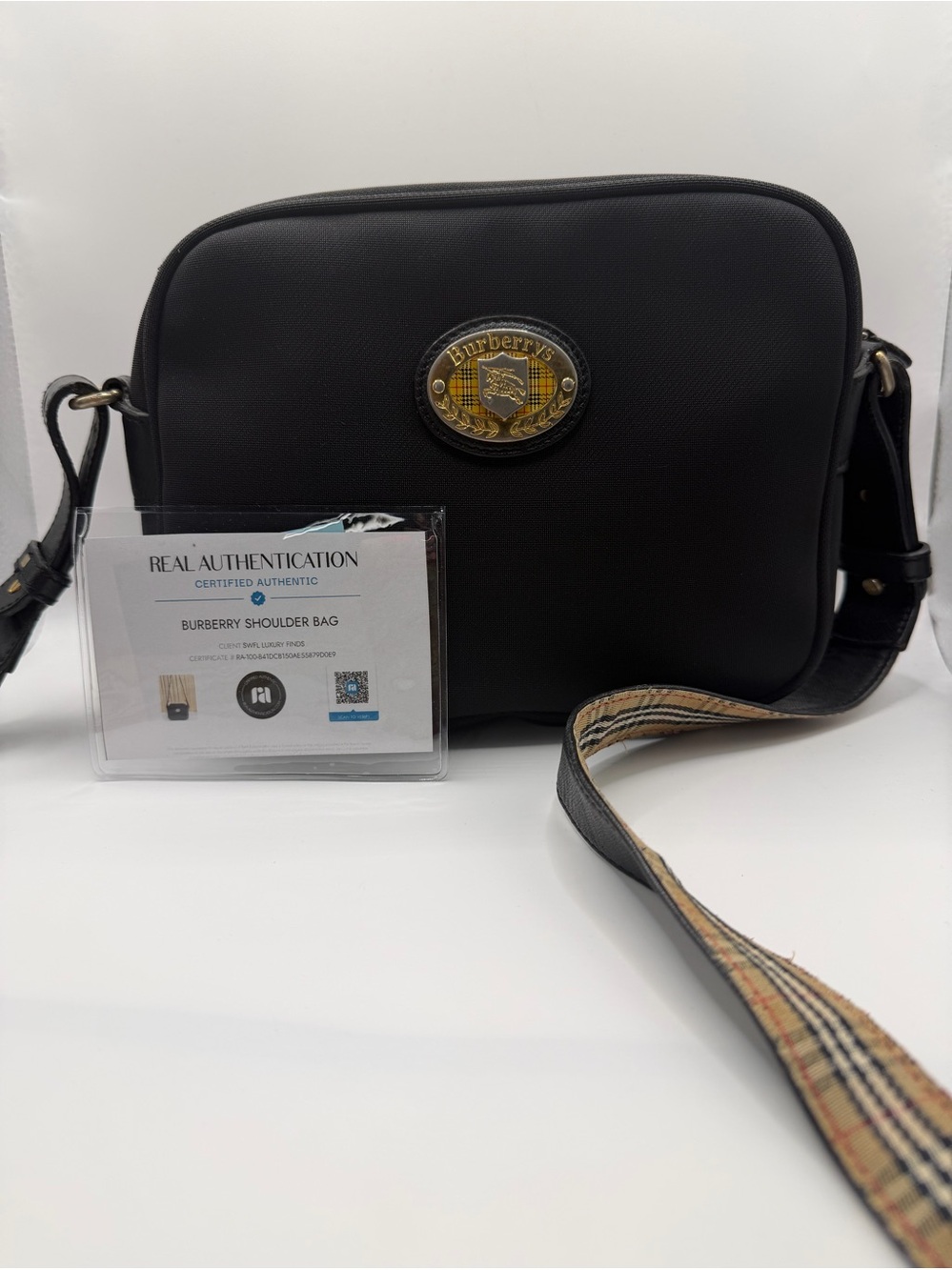 Burberry Black Crossbody Bag with Icon Plaque Authentic w COA